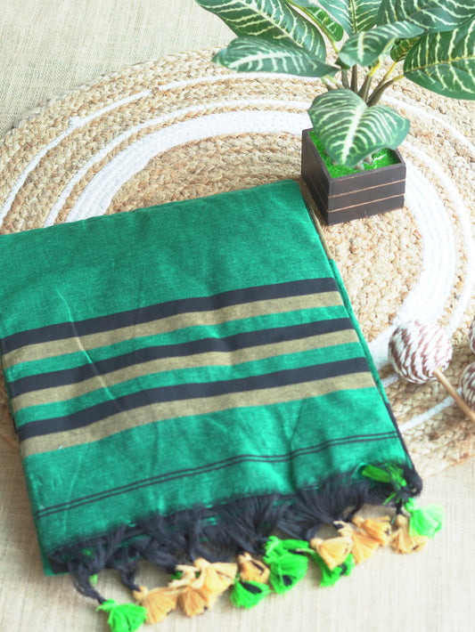 Green, Black & Yellow Khadi Cotton Saree