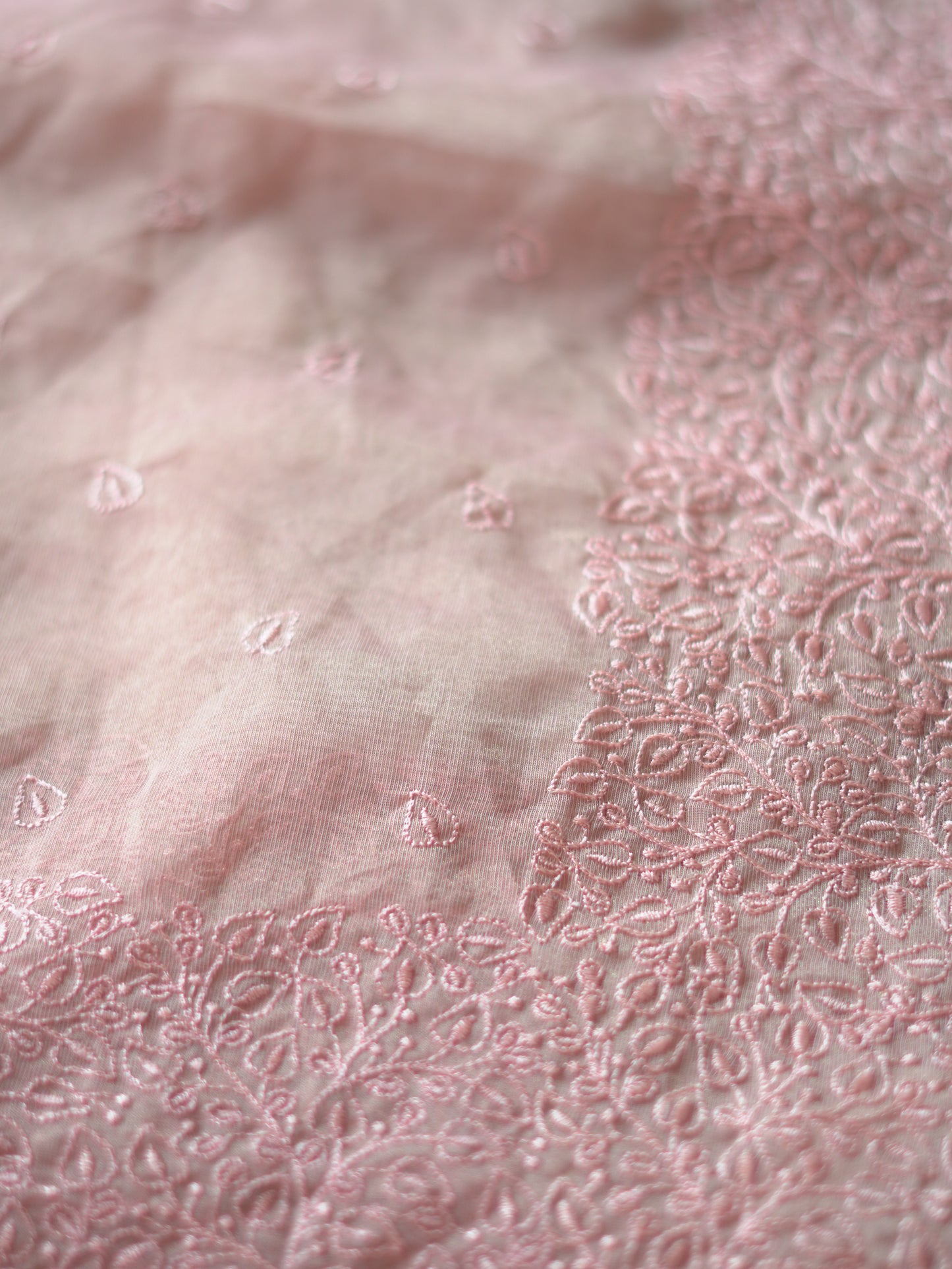 Baby Pink Organza Saree with Delicate Thread Embroidery
