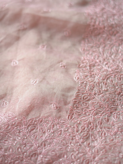 Baby Pink Organza Saree with Delicate Thread Embroidery