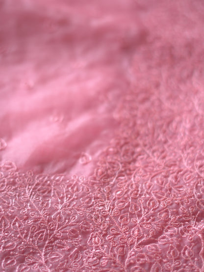 Pink Organza Saree with Delicate Thread Embroidery