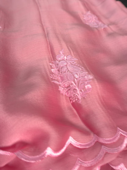 Pink Shimmer Chiffon Saree with Thread Work