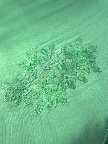 Aqua Green Shimmer Chiffon Saree with Thread Work