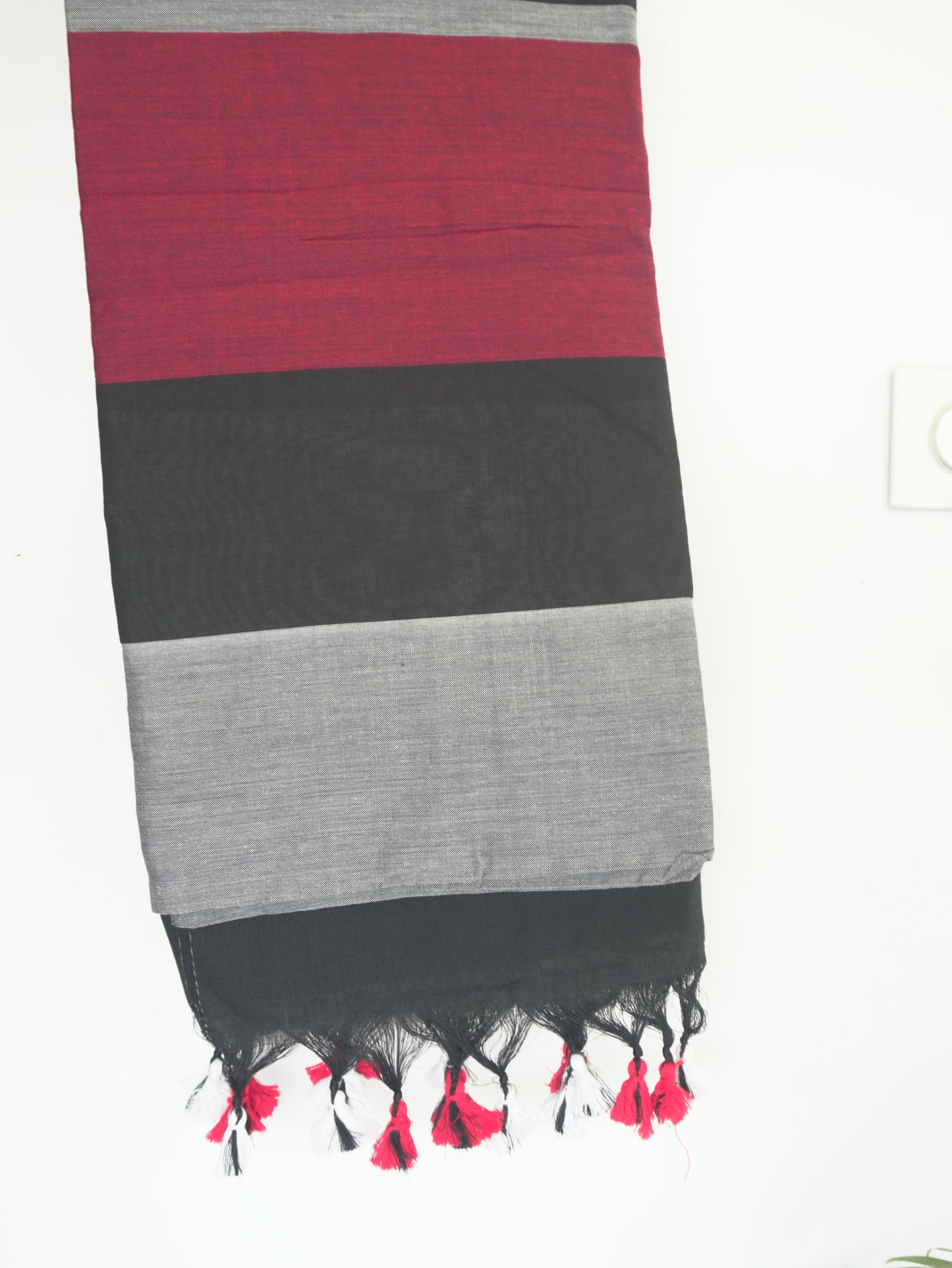 Black, Maroon & Grey Khadi Cotton Saree