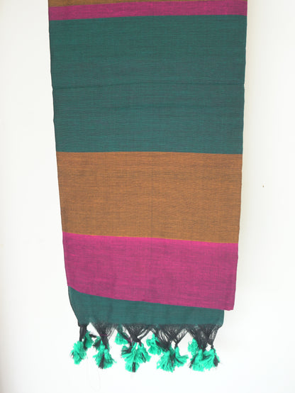Deep Green, Magenta & Bronze Khadi Cotton Saree