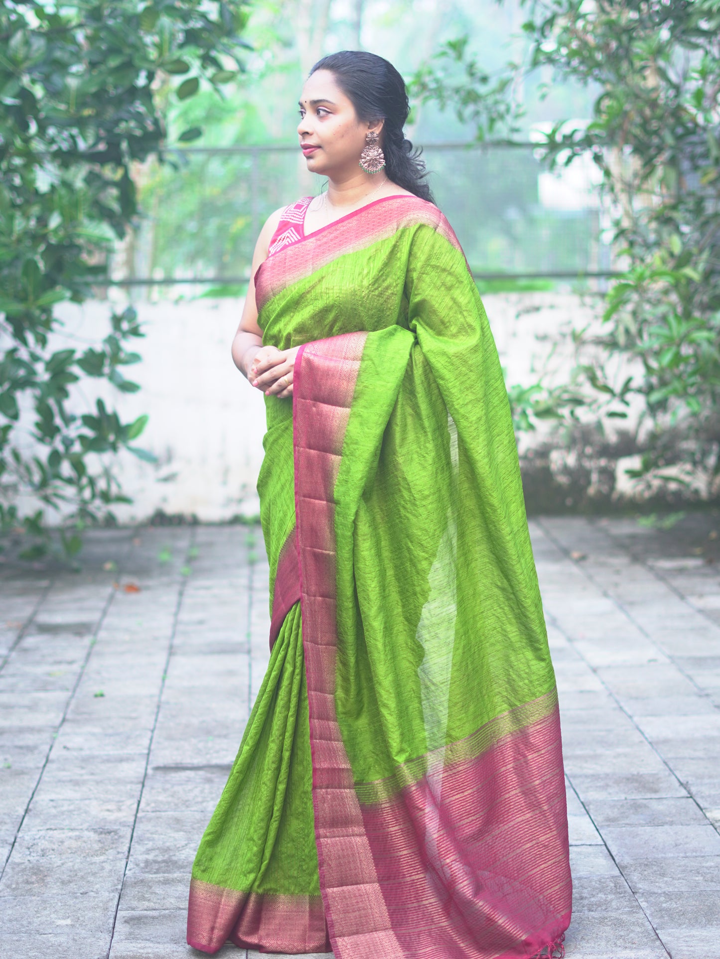Leaf Green Semi Jute Silk Saree