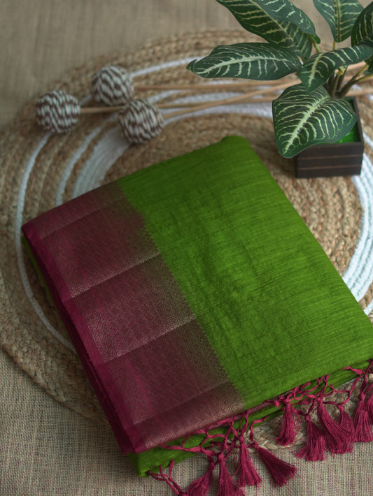Leaf Green Semi Jute Silk Saree