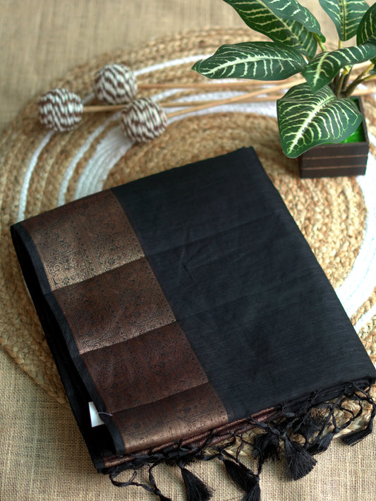 Black Semi Jute Silk Saree