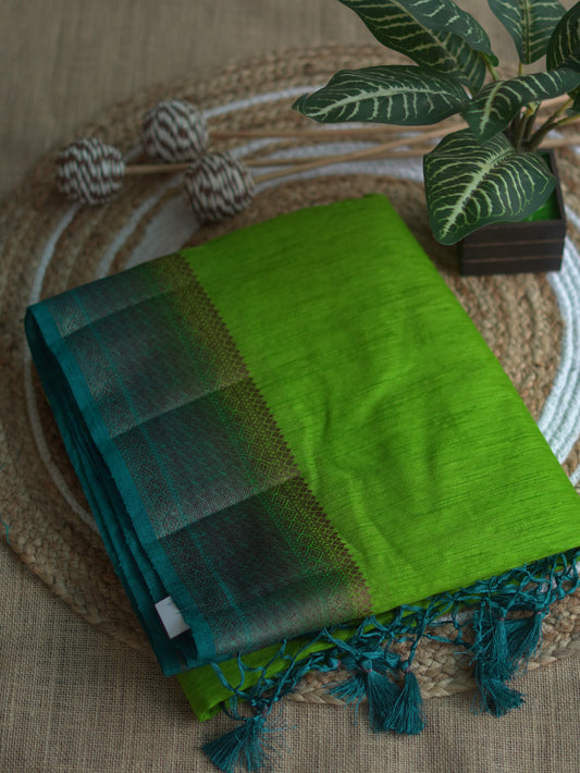 Parrot Green Semi Jute Silk Saree