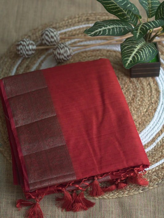 Brick Red Semi Jute Silk Saree