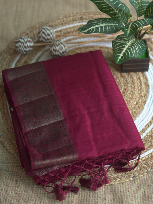 Dark Maroon Semi Jute Silk Saree