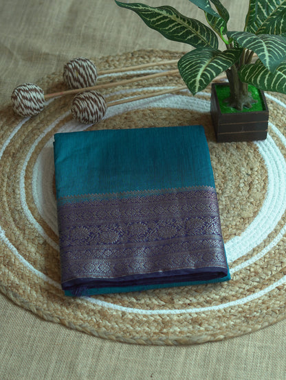 Peacock Blue Semi Jute Silk Saree with Royal Blue Border