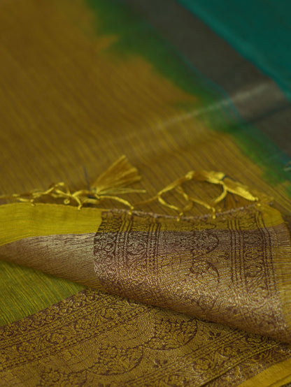 Peacock Blue Semi Jute Silk Saree