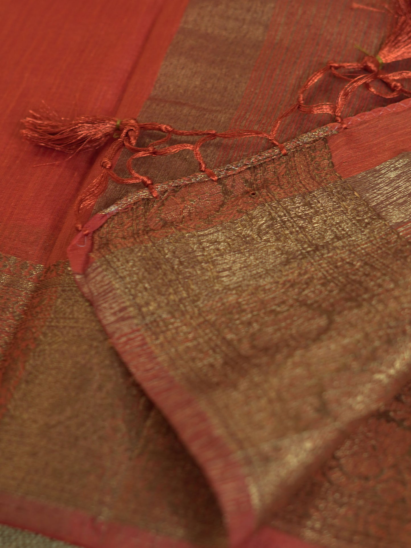 Burnt Orange Semi Jute Silk Saree