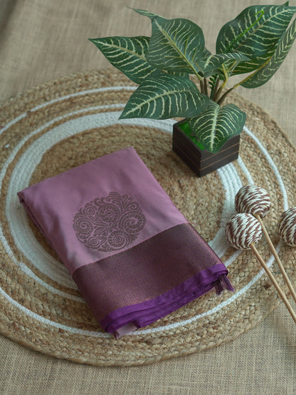 Dusty Pink Soft Silk Saree with Purple Border