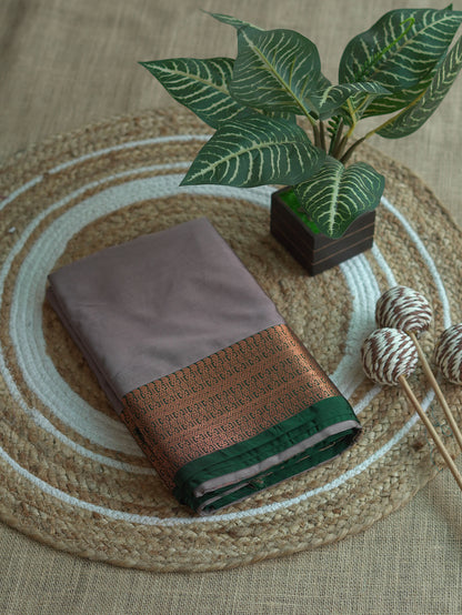 Grey Soft Silk Saree with Bottle Green Border
