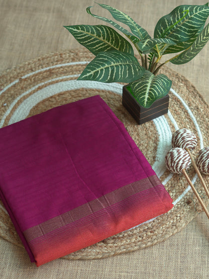 Wine Semi Jute Silk Saree with Orange Border