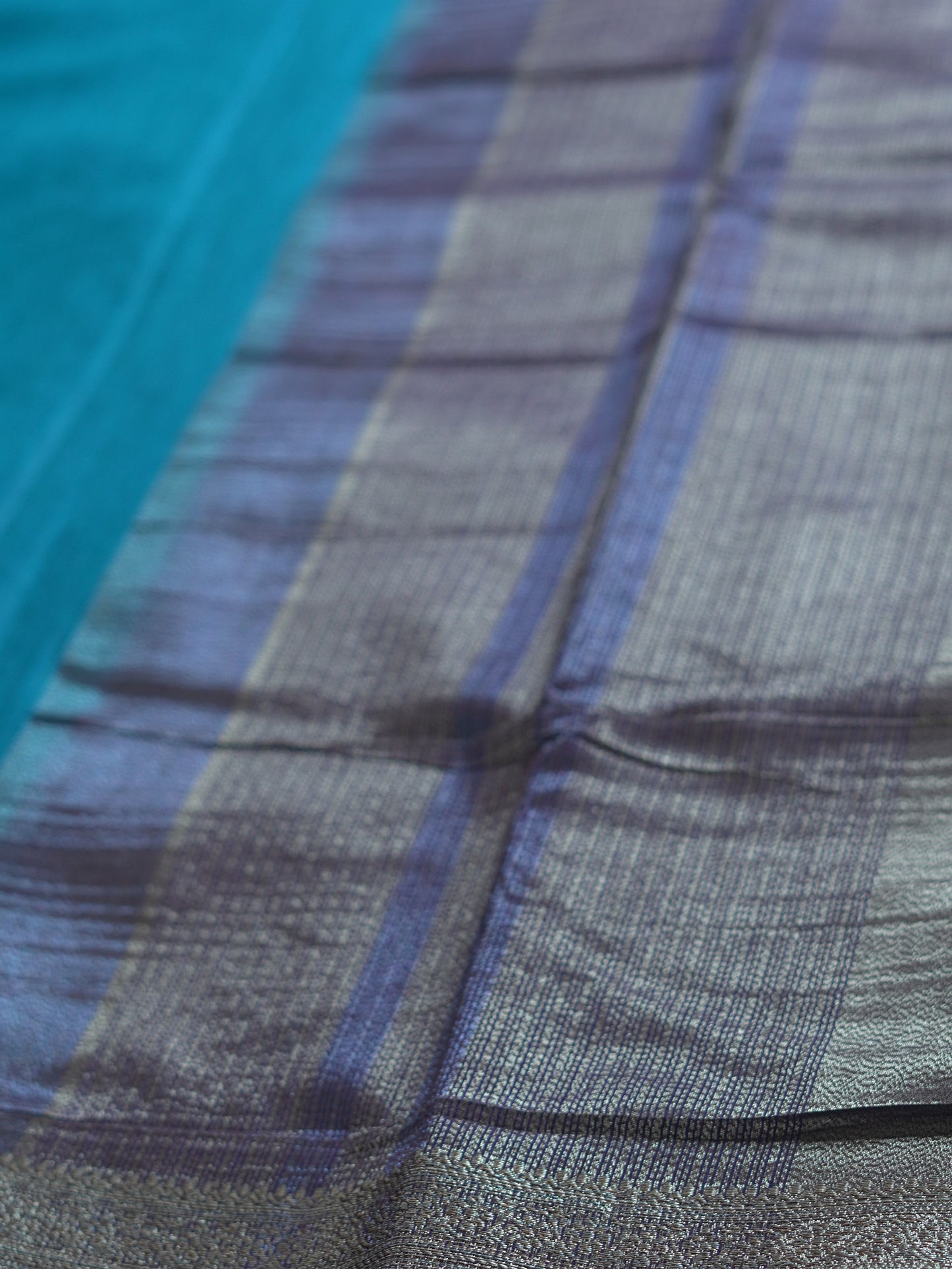 Peacock Blue Semi Jute Silk Saree with Royal Blue Border