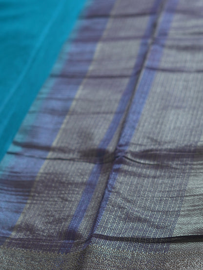 Peacock Blue Semi Jute Silk Saree with Royal Blue Border