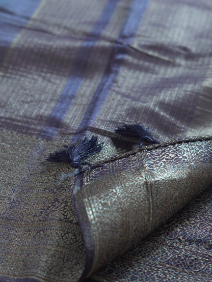Peacock Blue Semi Jute Silk Saree with Royal Blue Border
