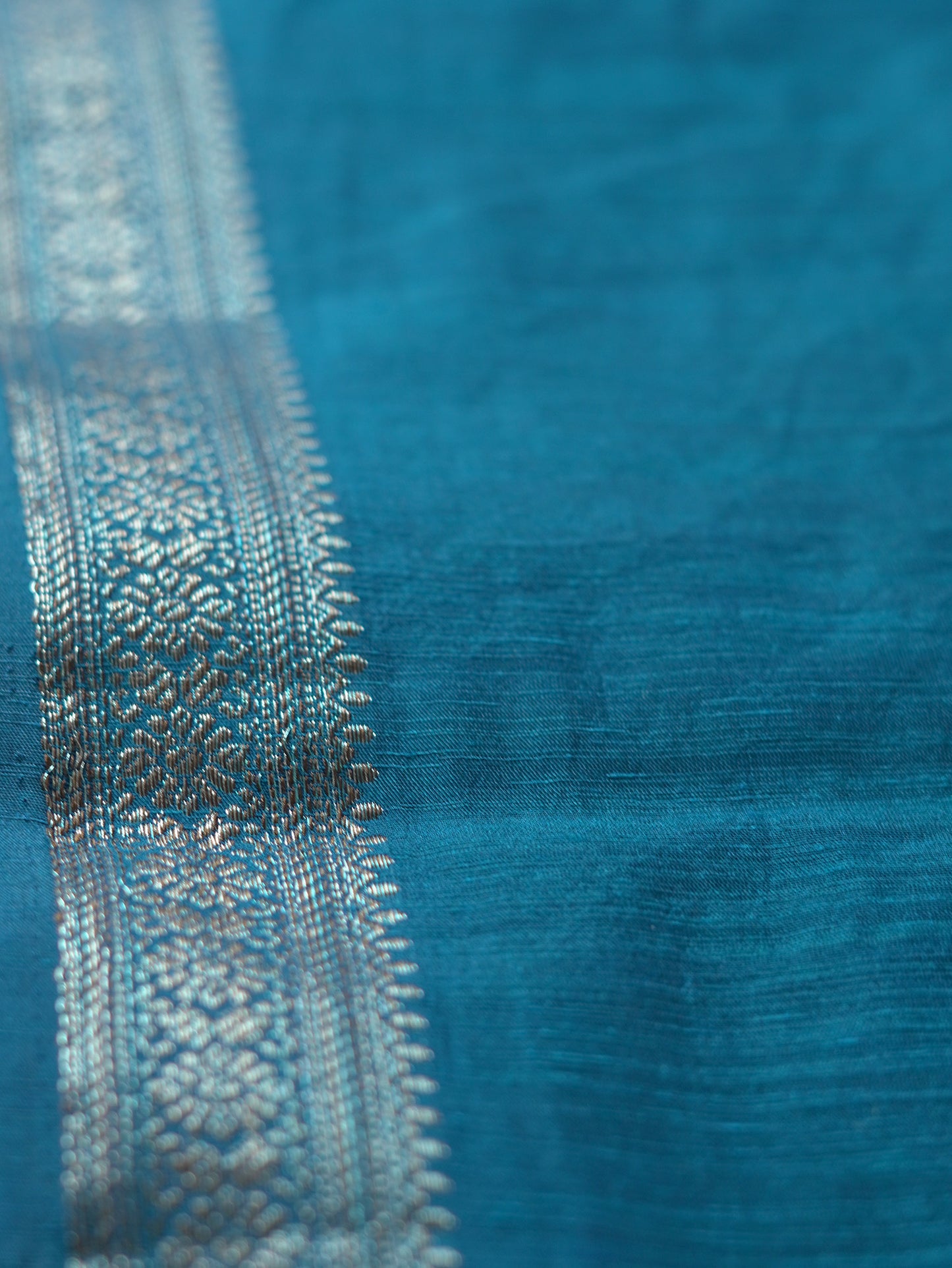 Peacock Blue Semi Jute Silk Saree with Royal Blue Border