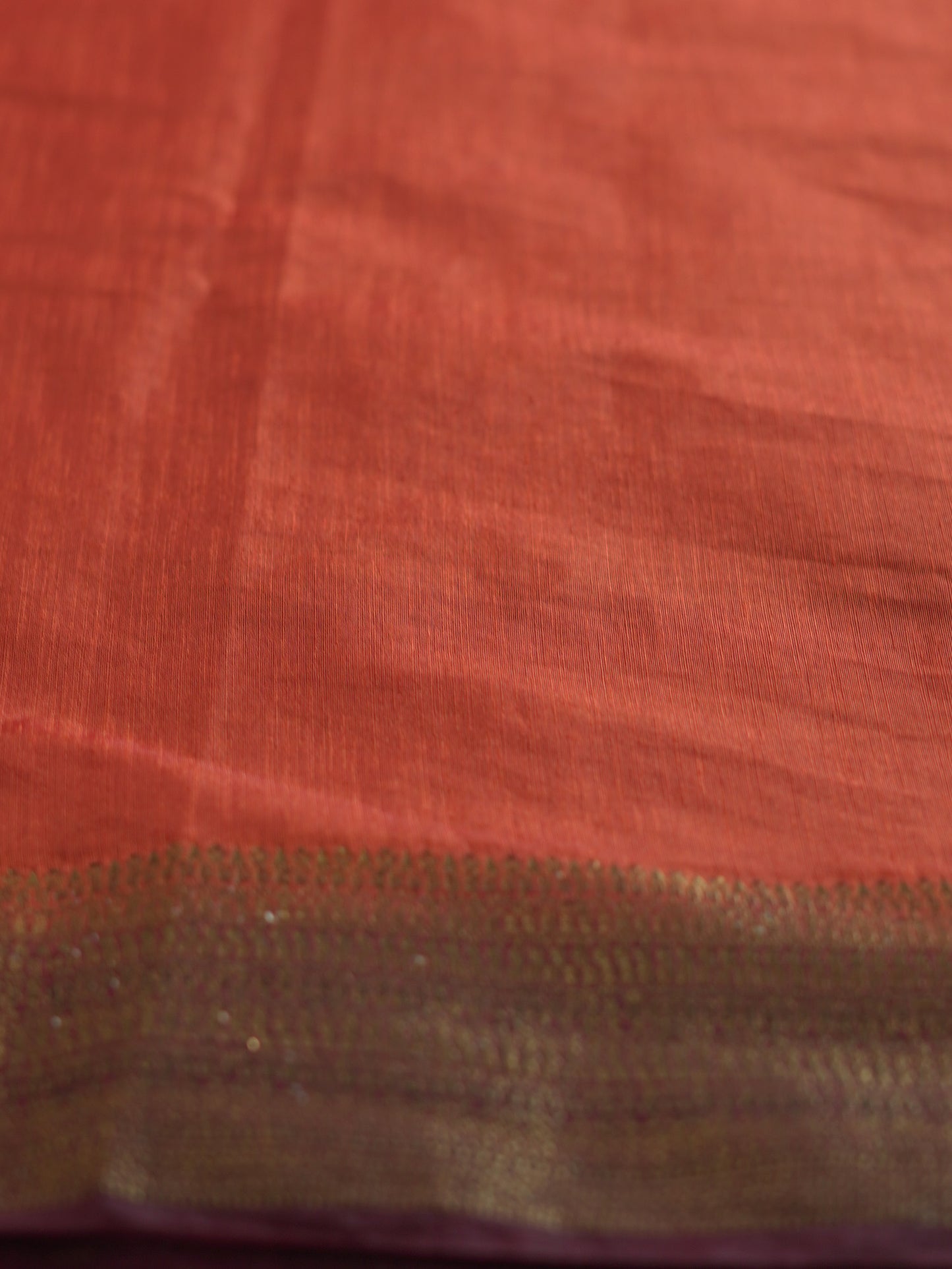 Burnt Orange Semi Jute Silk Saree with Brown Border