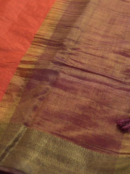 Burnt Orange Semi Jute Silk Saree with Brown Border