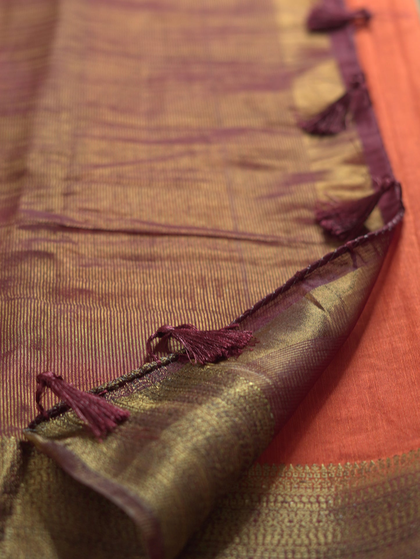 Burnt Orange Semi Jute Silk Saree with Brown Border