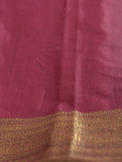 Burnt Orange Semi Jute Silk Saree with Brown Border