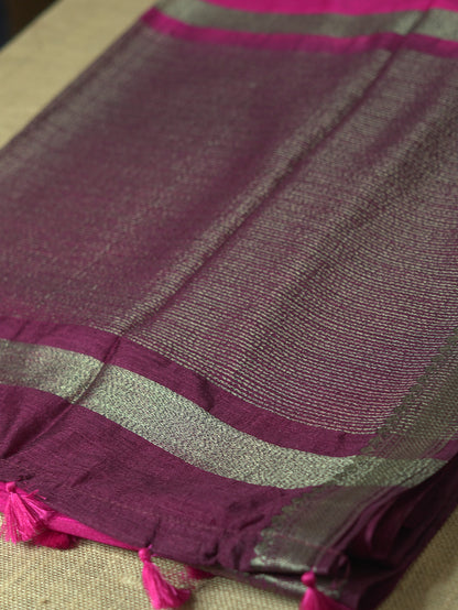 Rani Pink Semi Jute Silk Saree with Wine Border