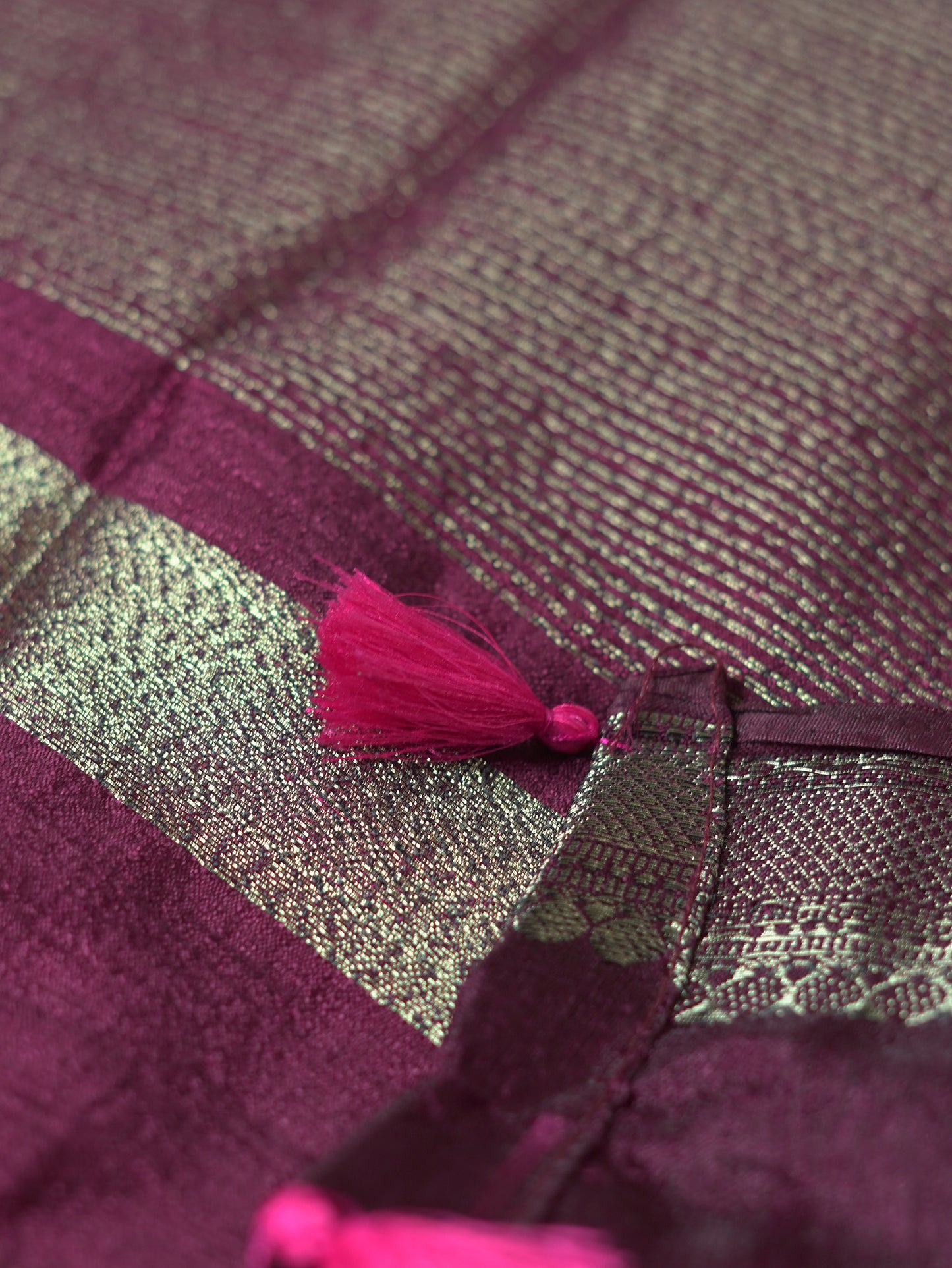 Rani Pink Semi Jute Silk Saree with Wine Border