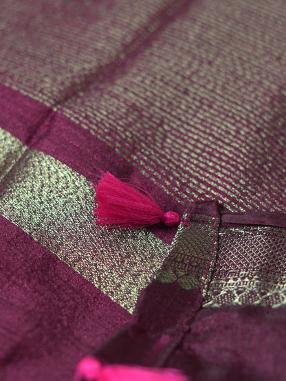 Rani Pink Semi Jute Silk Saree with Wine Border