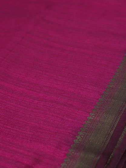 Rani Pink Semi Jute Silk Saree with Wine Border
