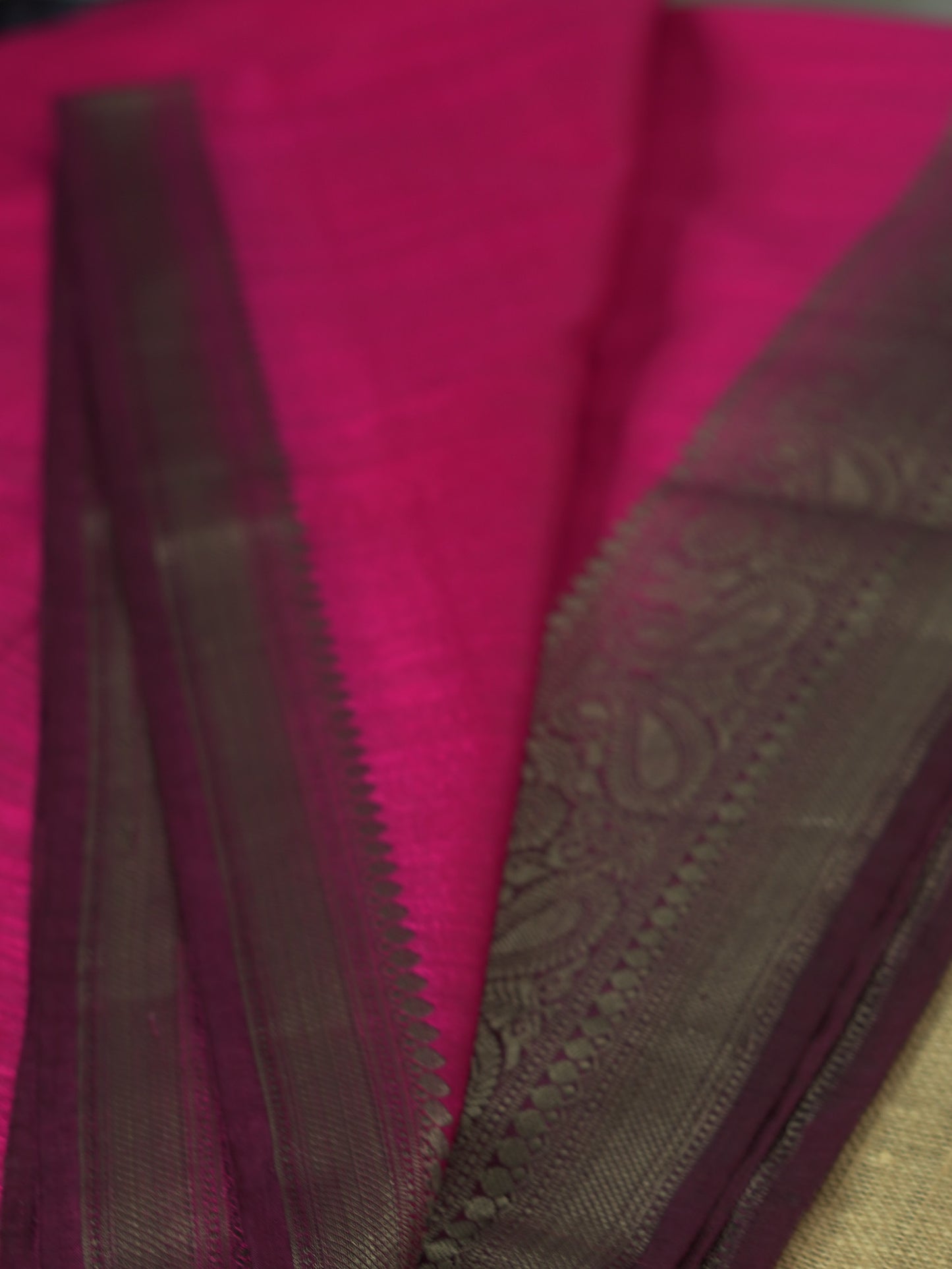 Rani Pink Semi Jute Silk Saree with Wine Border