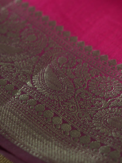 Rani Pink Semi Jute Silk Saree with Wine Border