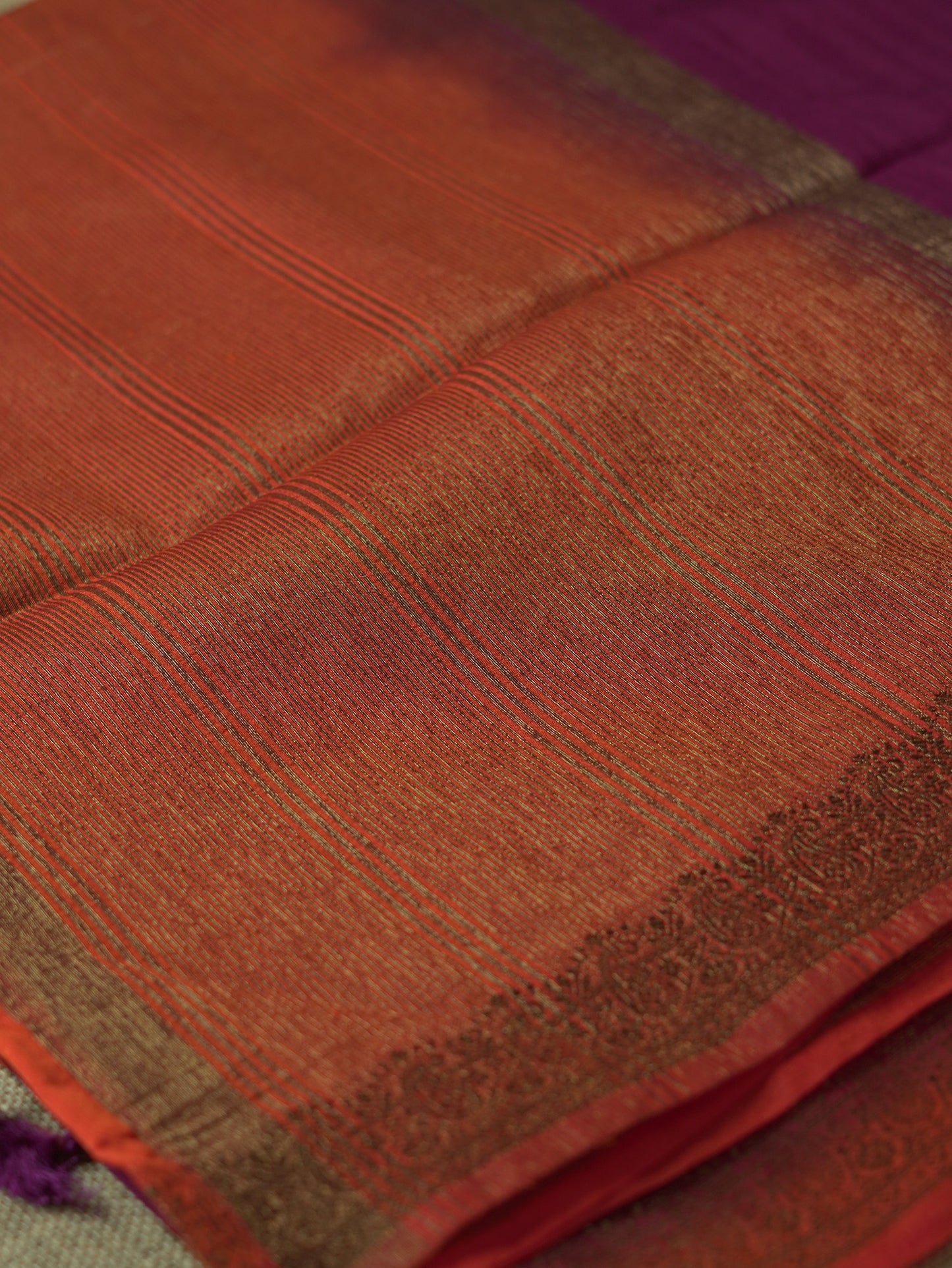 Wine Semi Jute Silk Saree with Orange Border