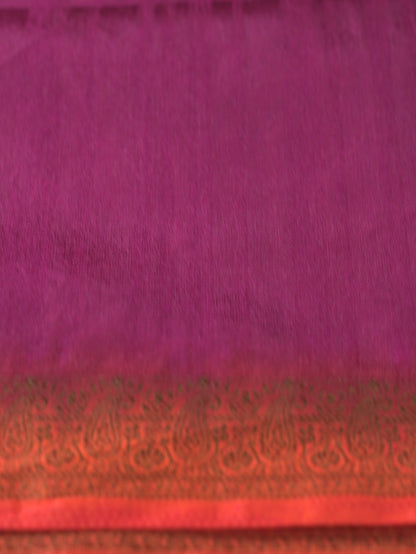 Wine Semi Jute Silk Saree with Orange Border