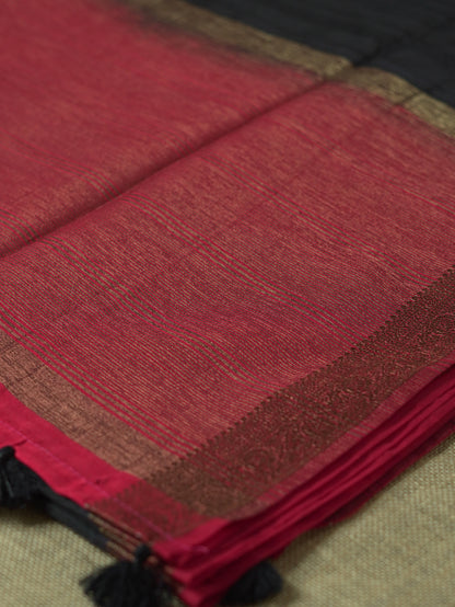 Black Semi Jute Silk Saree with Red Border