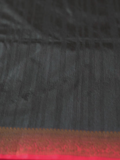 Black Semi Jute Silk Saree with Red Border