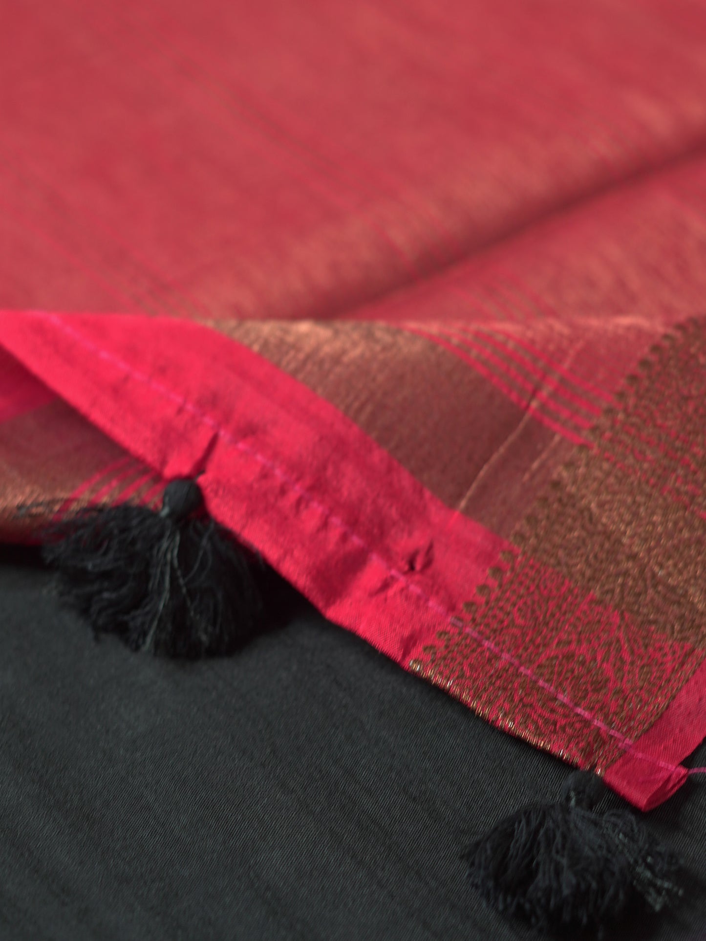 Black Semi Jute Silk Saree with Red Border