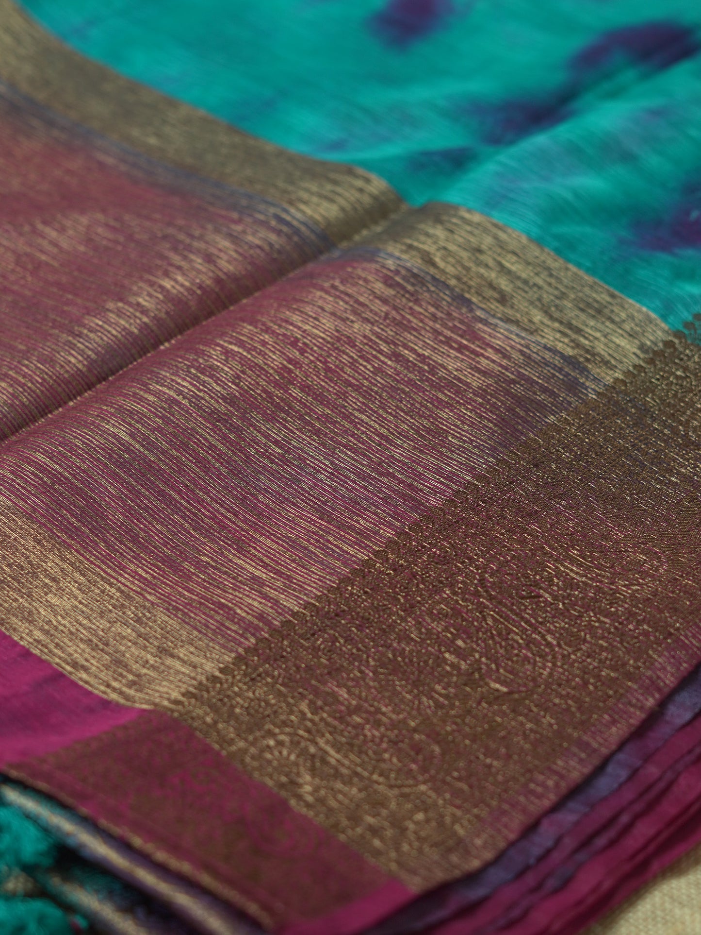 Peacock Blue Semi Jute Silk Saree with Wine Border