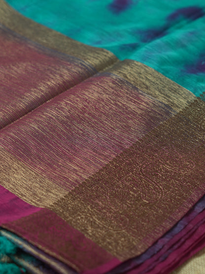 Peacock Blue Semi Jute Silk Saree with Wine Border