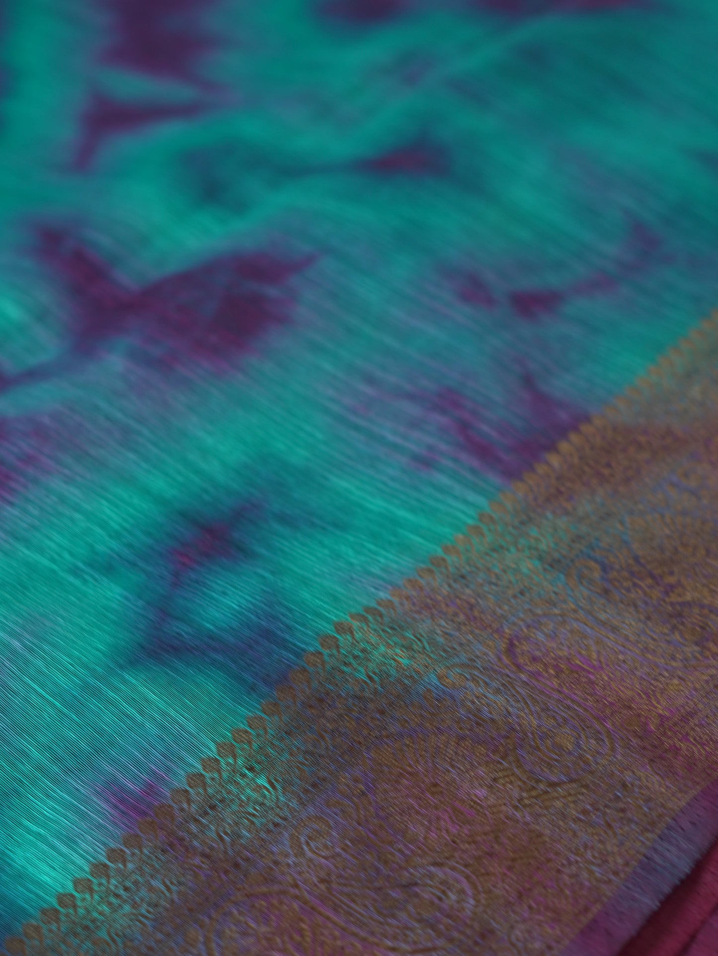 Peacock Blue Semi Jute Silk Saree with Wine Border