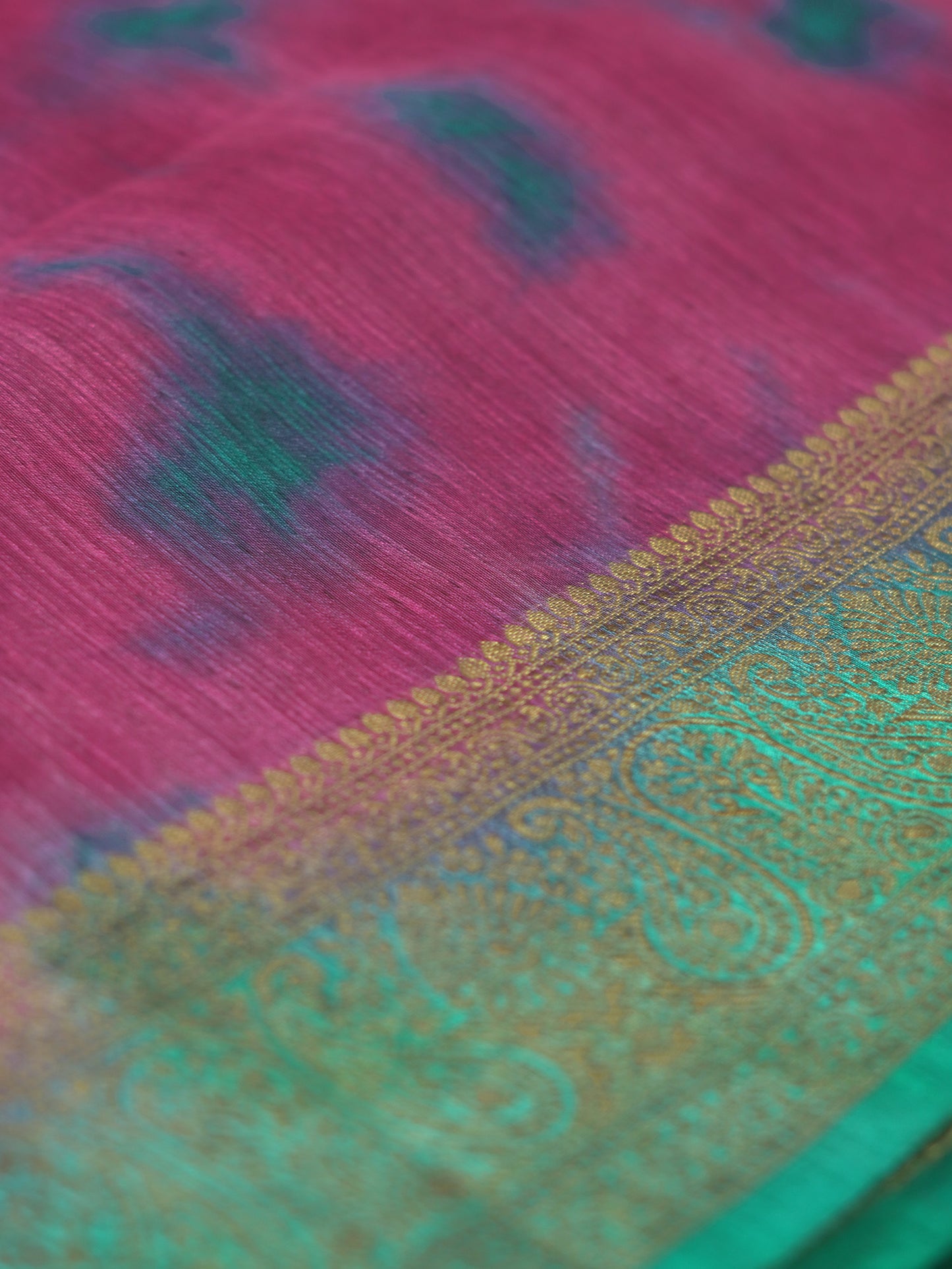 Magenta Semi Jute Silk Saree with Green Border