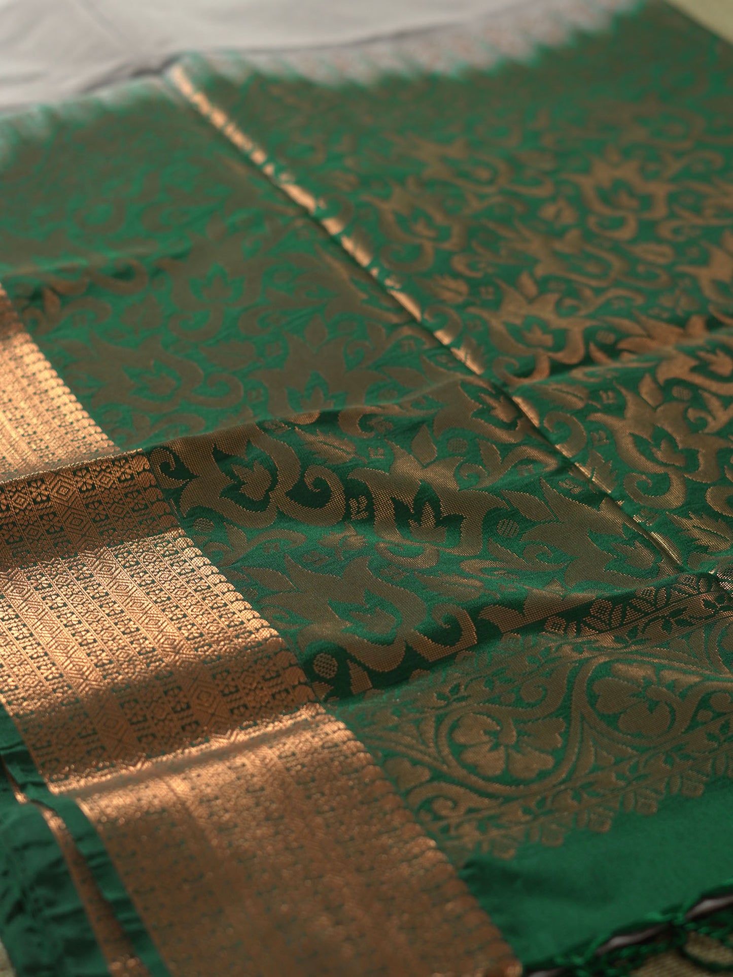Grey Soft Silk Saree with Bottle Green Border