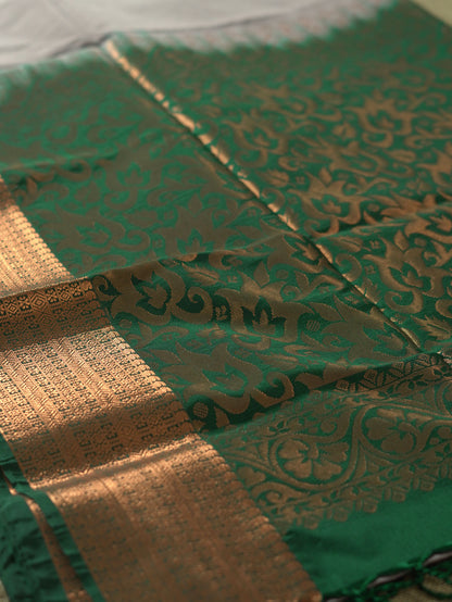 Grey Soft Silk Saree with Bottle Green Border