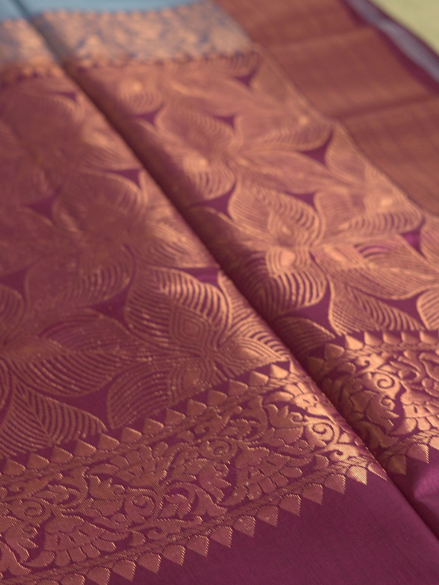 Dusty Blue Soft Silk Saree with Maroon Border