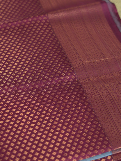 Dusty Blue Soft Silk Saree with Maroon Border