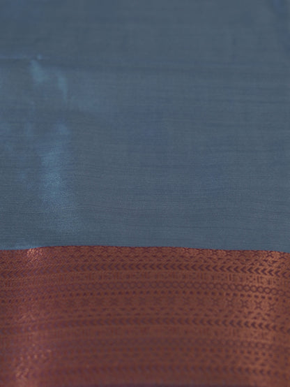 Dusty Blue Soft Silk Saree with Maroon Border