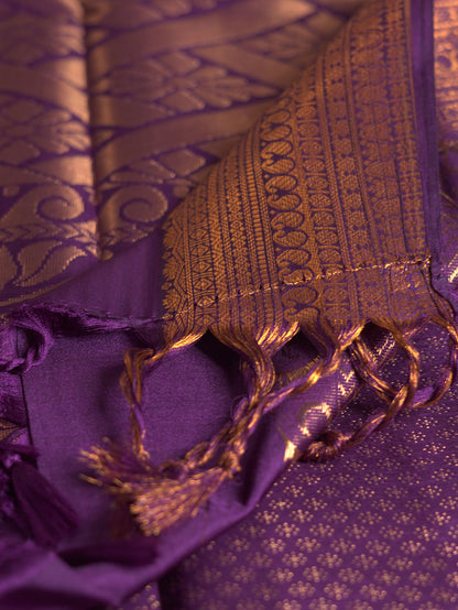 Lotus Pink Soft Silk Saree with Purple Border