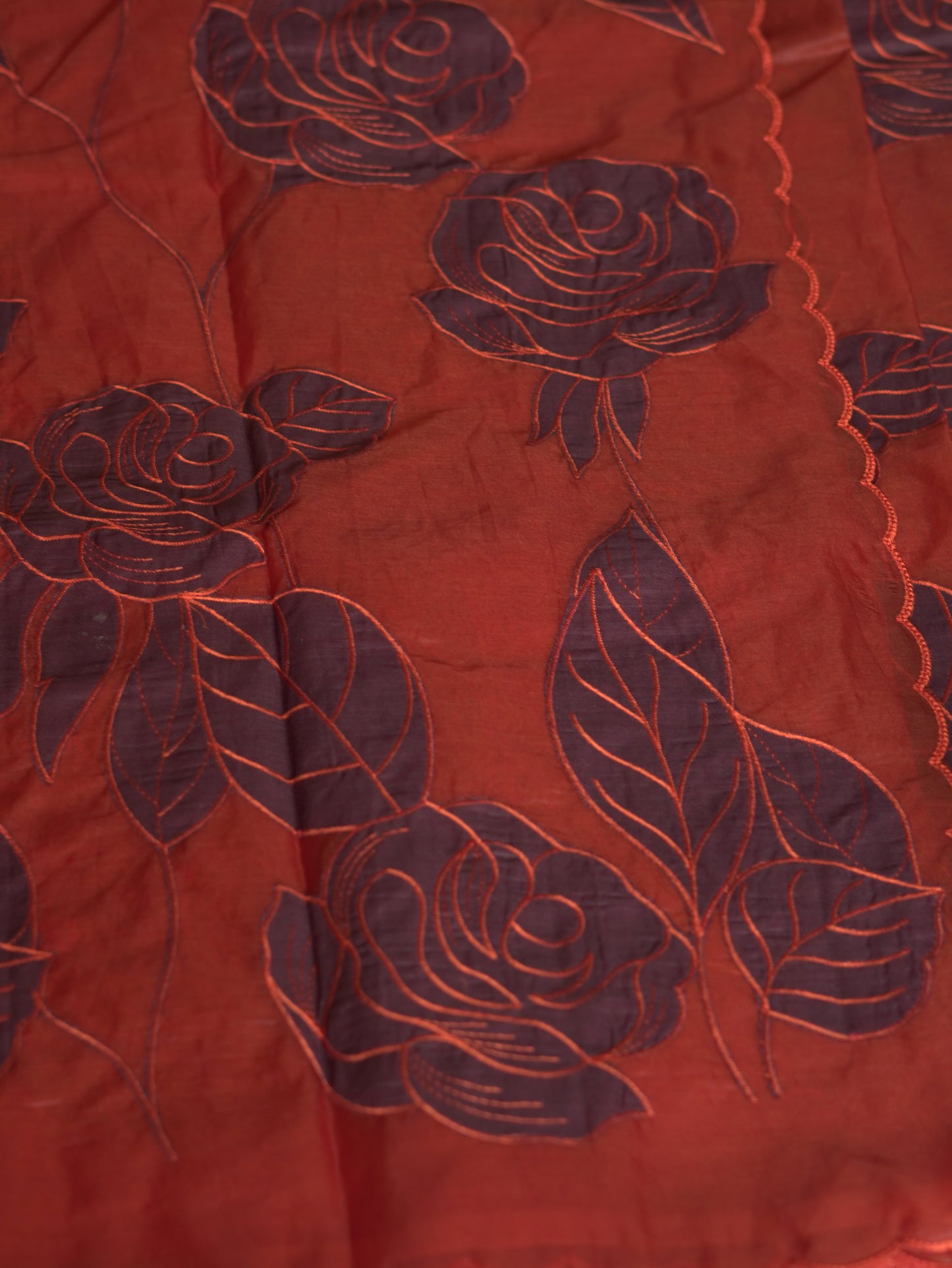 Burnt Orange & Coffee Brown Organza Saree with Appliqué Work